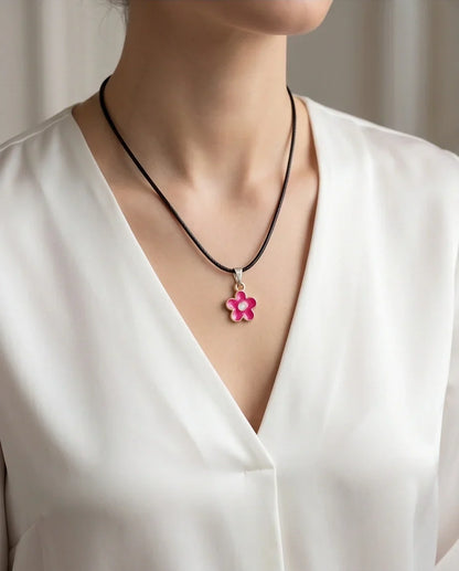 Gold and Pink Blossom Pendant Necklace
