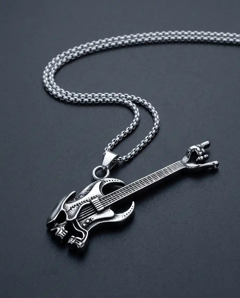 Rock Horns Electric Guitar Pendant Box Chain