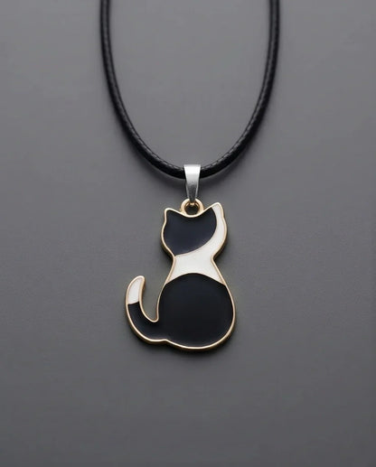 Artistic Tuxedo Cat Silhouette Pendant Necklace
