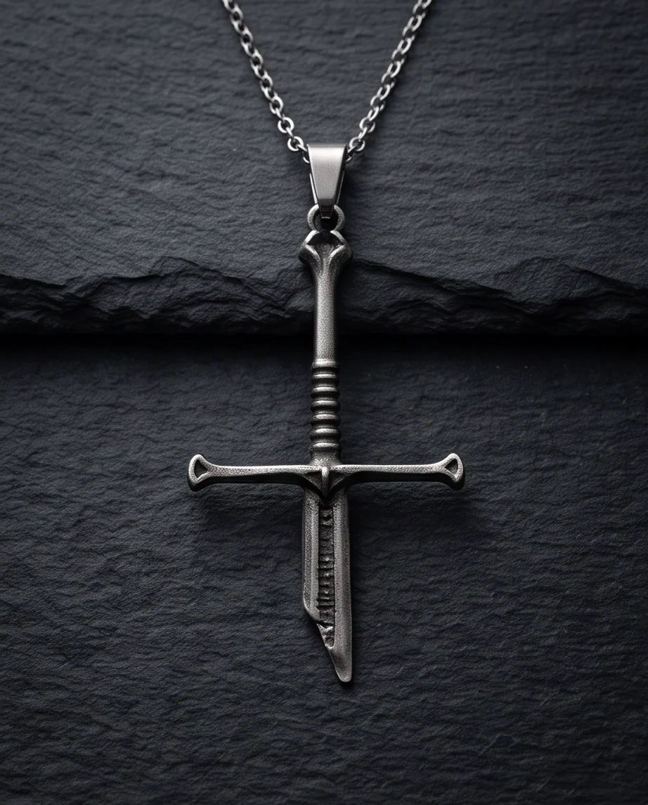 Silver Broken Sword Pendant Necklace