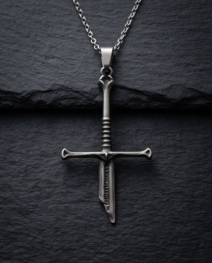 Silver Broken Sword Pendant Necklace