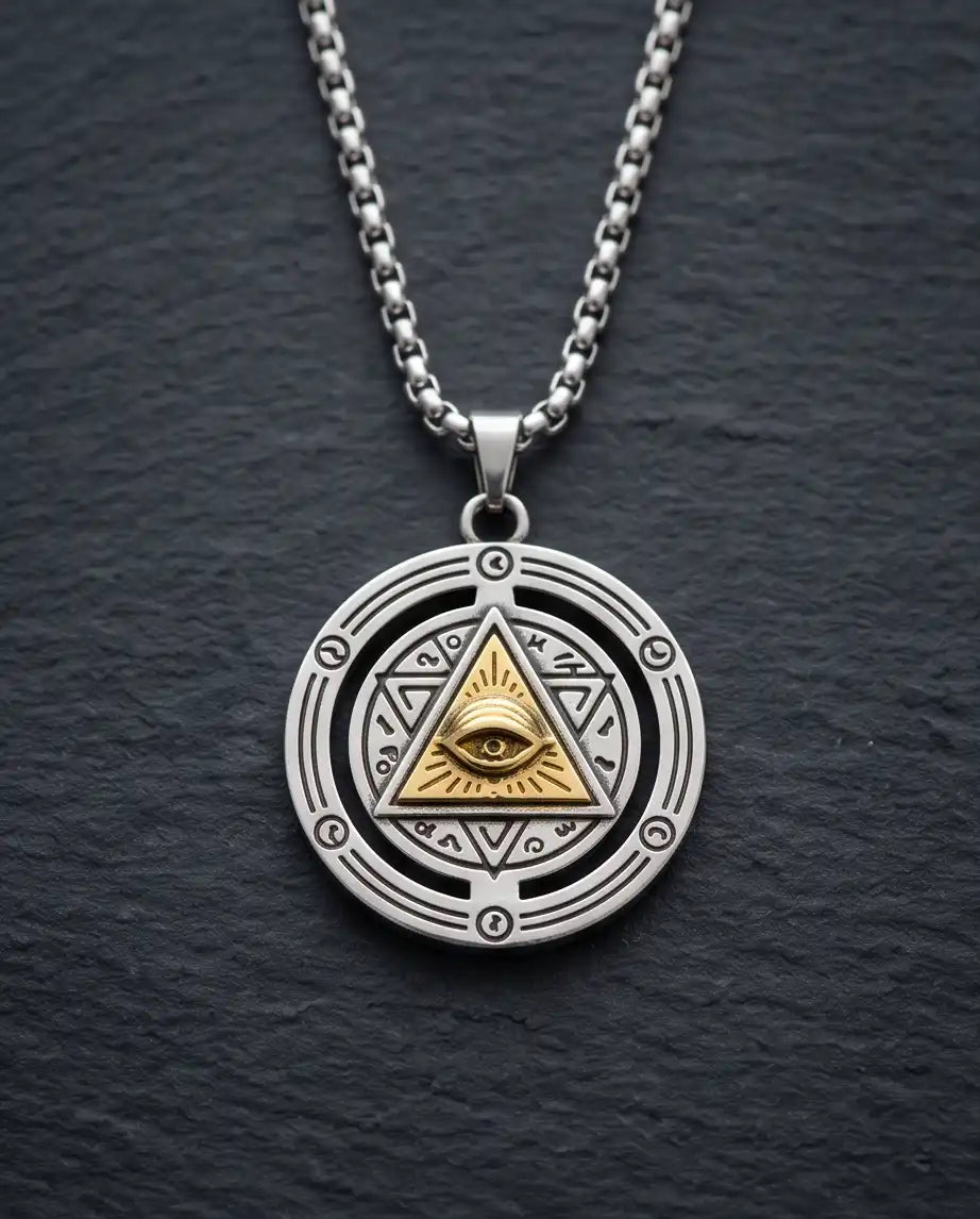 Eye of Providence Gold Pyramid Occult Pendant Box Chain