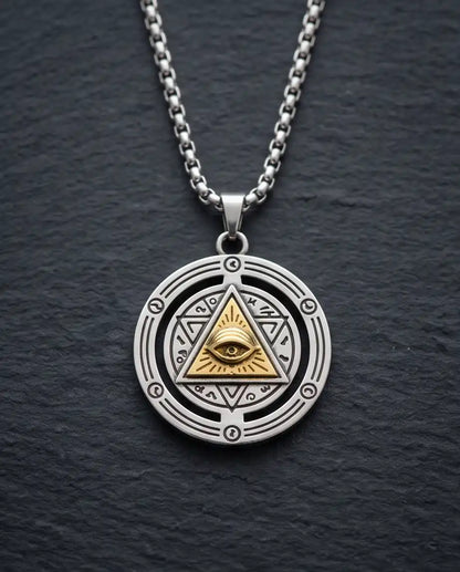 Eye of Providence Gold Pyramid Occult Pendant Box Chain