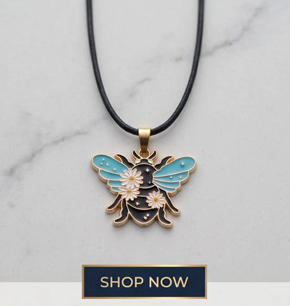 Gold Daisy Honeybee Enamel Chain Necklace