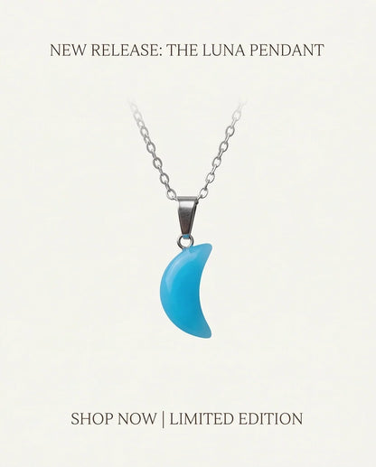 Silver Light Blue Crescent Moon Resin Pendant Necklace