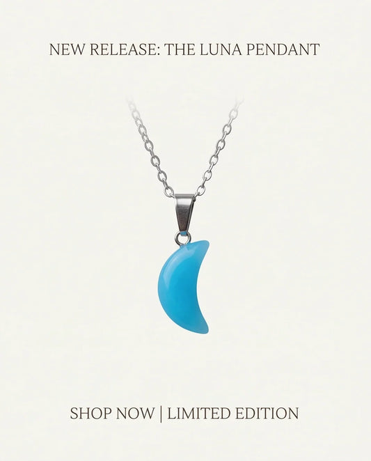 Silver Light Blue Crescent Moon Resin Pendant Necklace
