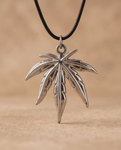 Silver Leaf Pendant Cord Necklace