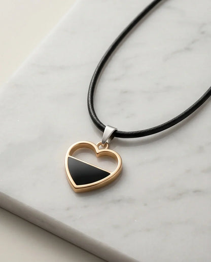 Gold Half-Black Enamel Heart Necklace