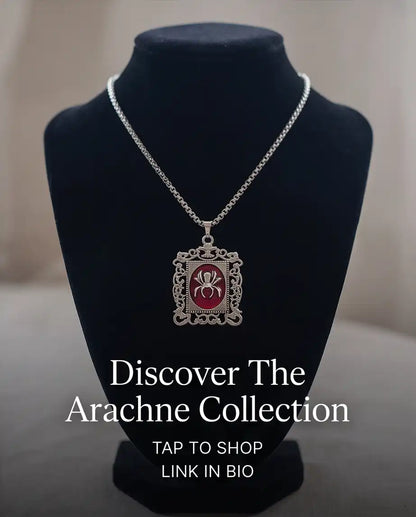 Gothic Red Enamel Spider Filigree Pendant Box Chain