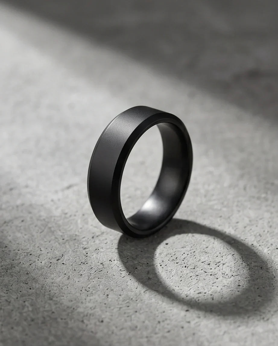 Minimalist Matte Black Beveled Band Ring