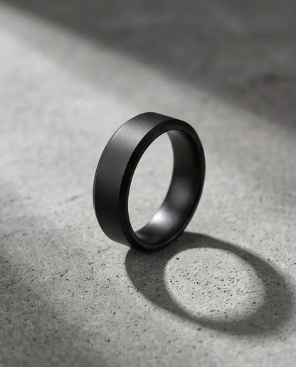 Minimalist Matte Black Beveled Band Ring