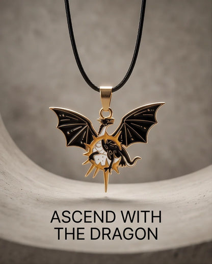 Gold Celestial Winged Dragon Enamel Pendant Necklace