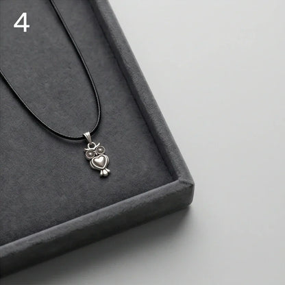 Silver Retro Heart Owl Necklace