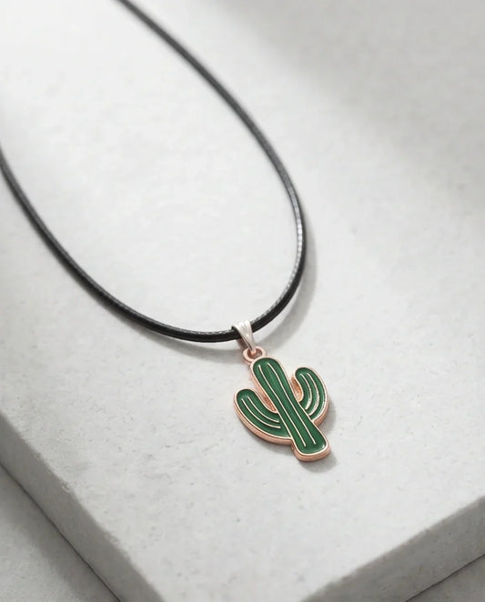 Gold and Green Cactus Pendant Necklace