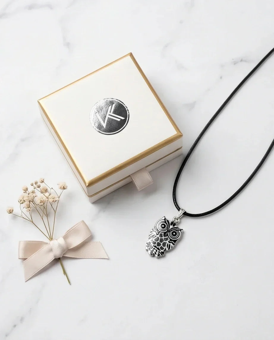Intricate Monochrome Owl Totem Pendant Necklace