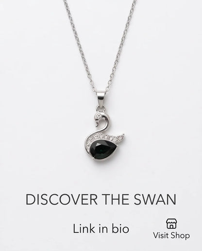 Silver Black Crystal Swan Pendant Necklace