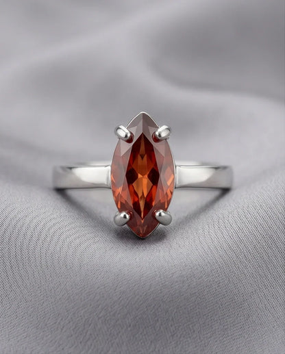 Sterling Silver Marquise-Cut Amber Carnelian Solitaire Ring