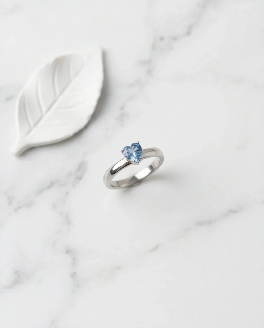 Sterling Silver Heart-Cut Blue Topaz Solitaire Ring