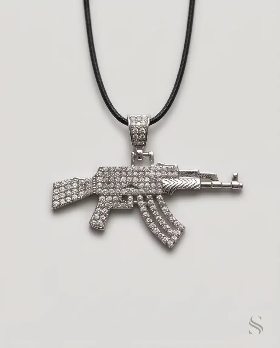 Iced AK-47 Rifle Pendant Box Chain