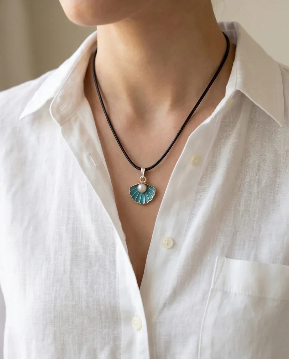 Gold and Turquoise Seashell Pearl Necklace