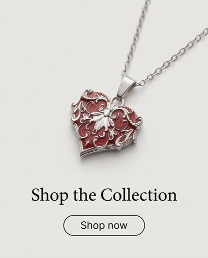 Silver Red Enamel Filigree Heart Pendant Necklace