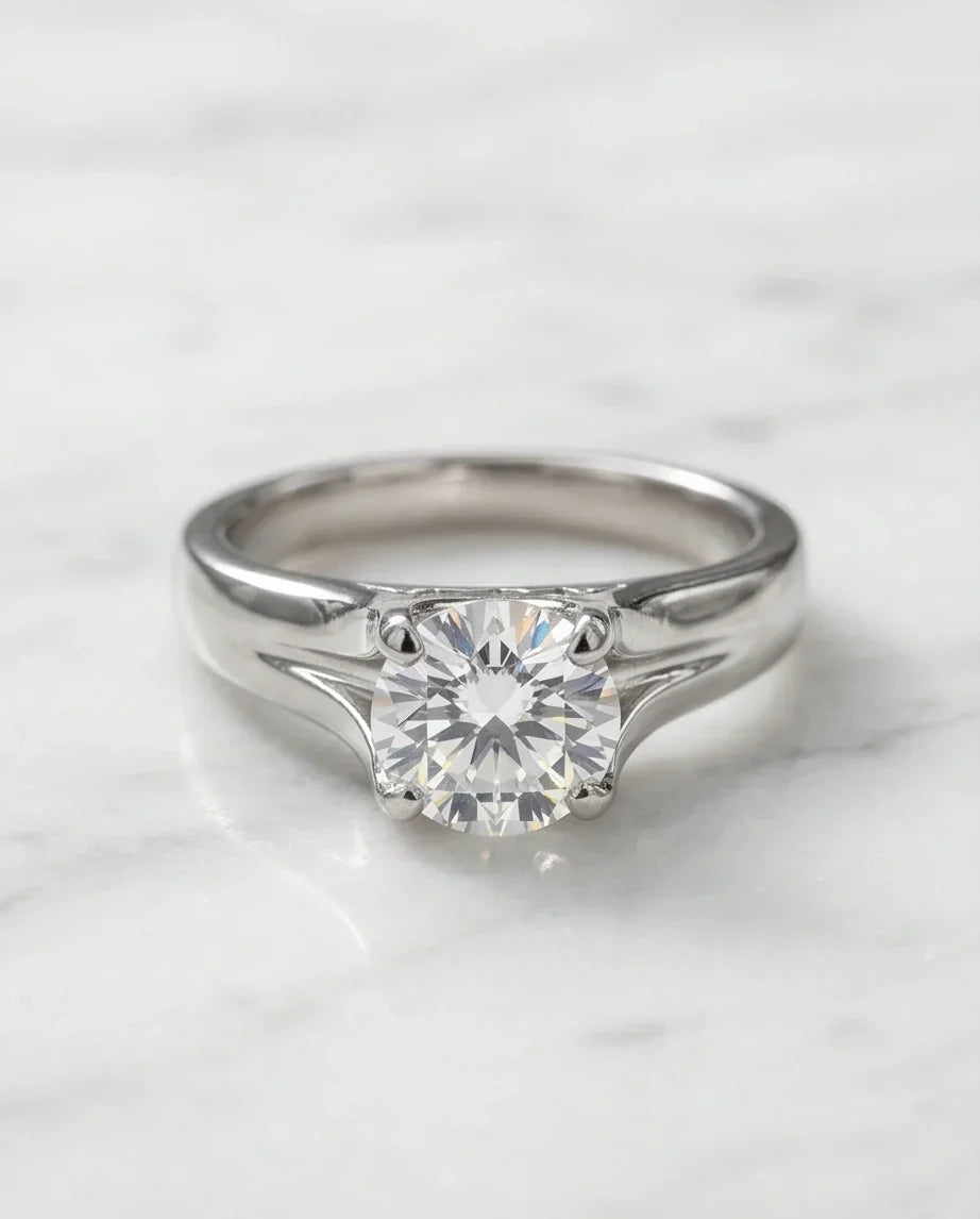 Sterling Silver Integrated Cathedral Round-Cut Moissanite Ring