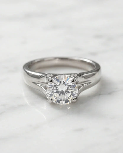 Sterling Silver Integrated Cathedral Round-Cut Moissanite Ring