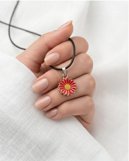 Gold and Red Sunflower Pendant Necklace