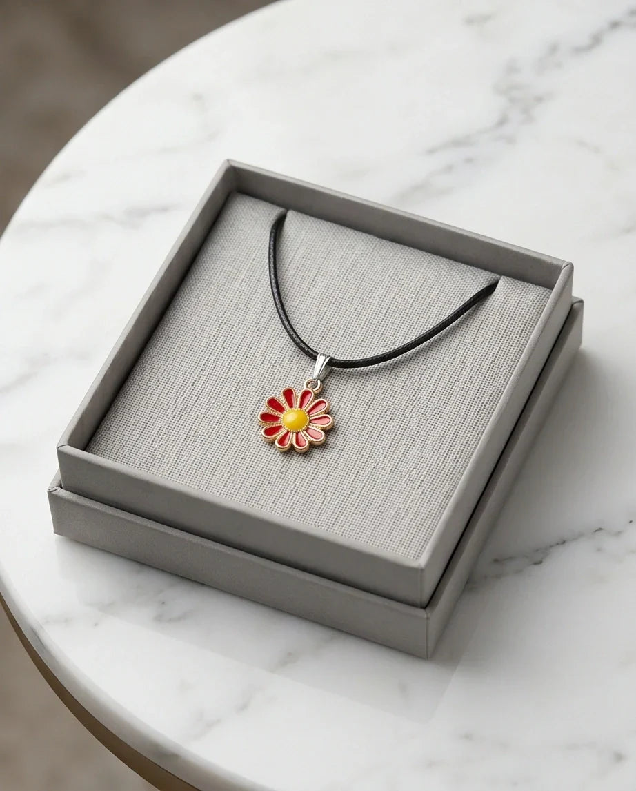 Gold and Red Flower Pendant Necklace