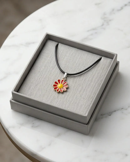 Gold and Red Flower Pendant Necklace