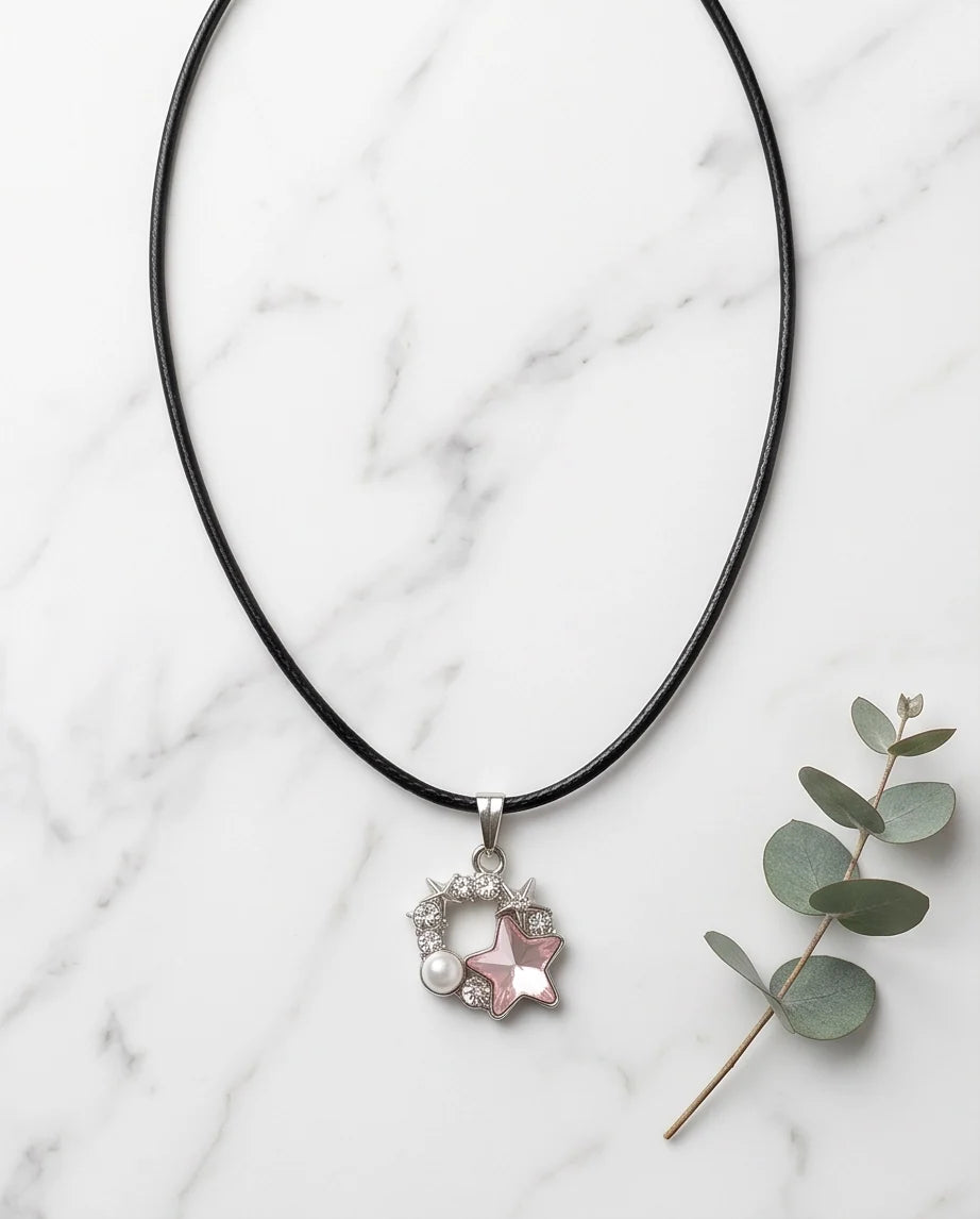 Celestial Pearl Star Wreath Cord Necklace