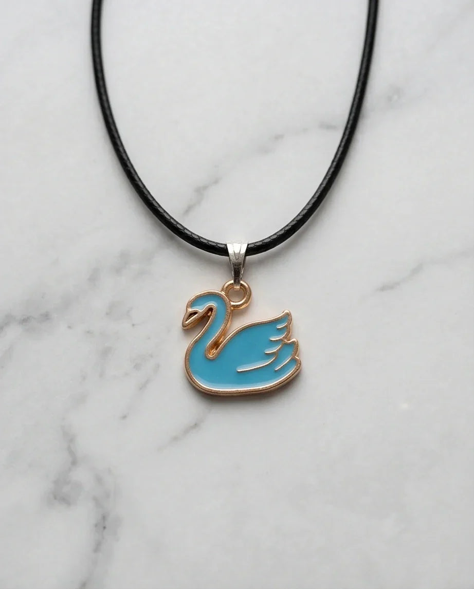 Gold and Turquoise Blue Swan Necklace