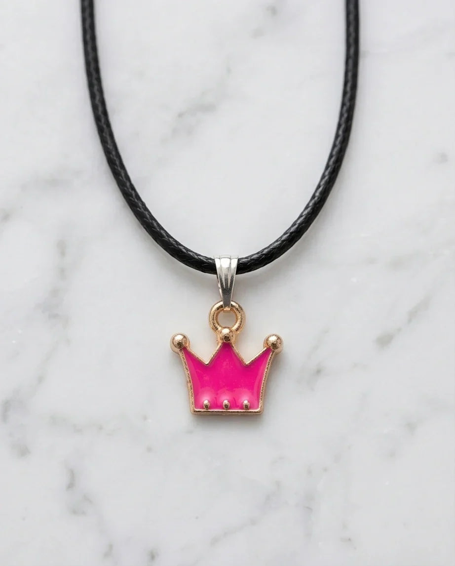Gold and Pink Crown Pendant Necklace