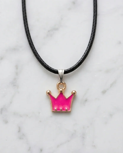 Gold and Pink Crown Pendant Necklace