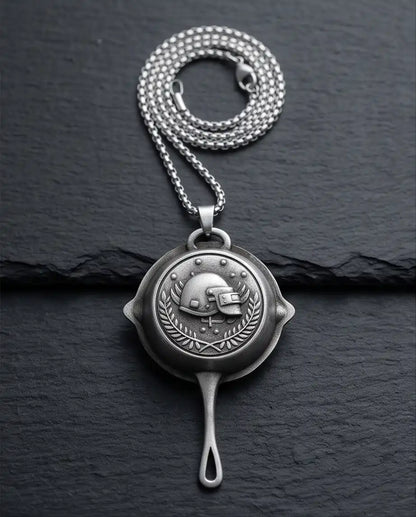 PUBG Frying Pan & Helmet Emblem Silver Box Chain Necklace