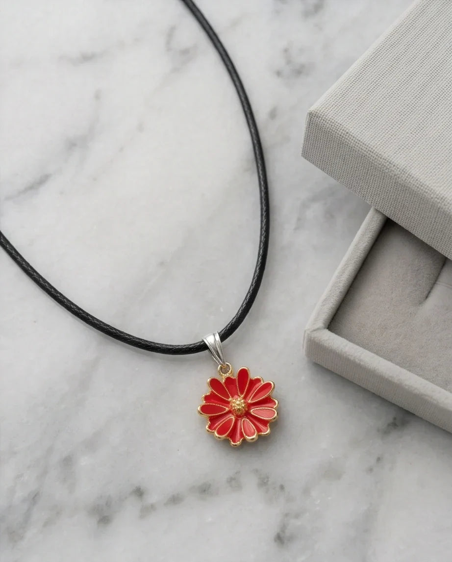 Gold and Red Marigold Pendant Necklace