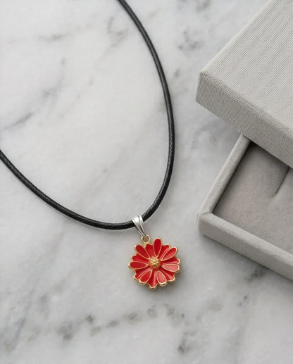 Gold and Red Marigold Pendant Necklace