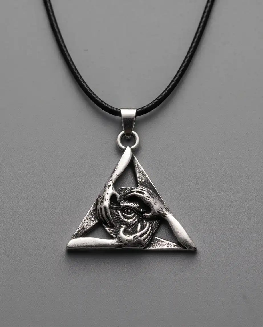 Gothic Triangle Creepy Hands Eye Pendant Box Chain