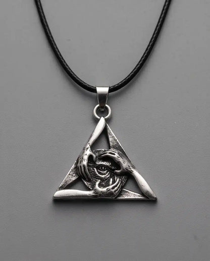 Gothic Triangle Creepy Hands Eye Pendant Box Chain