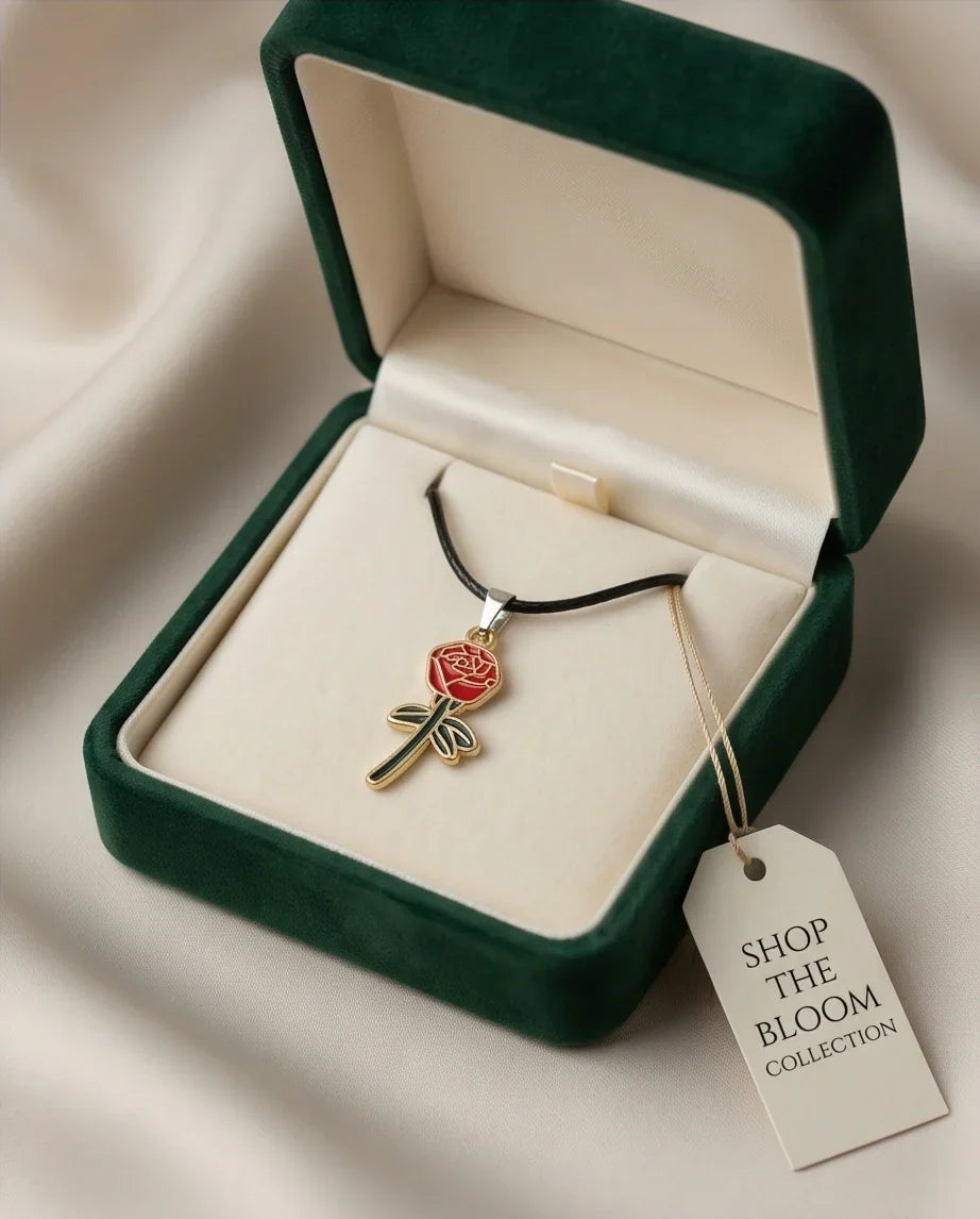 Gold and Red Blooming Rose Necklace
