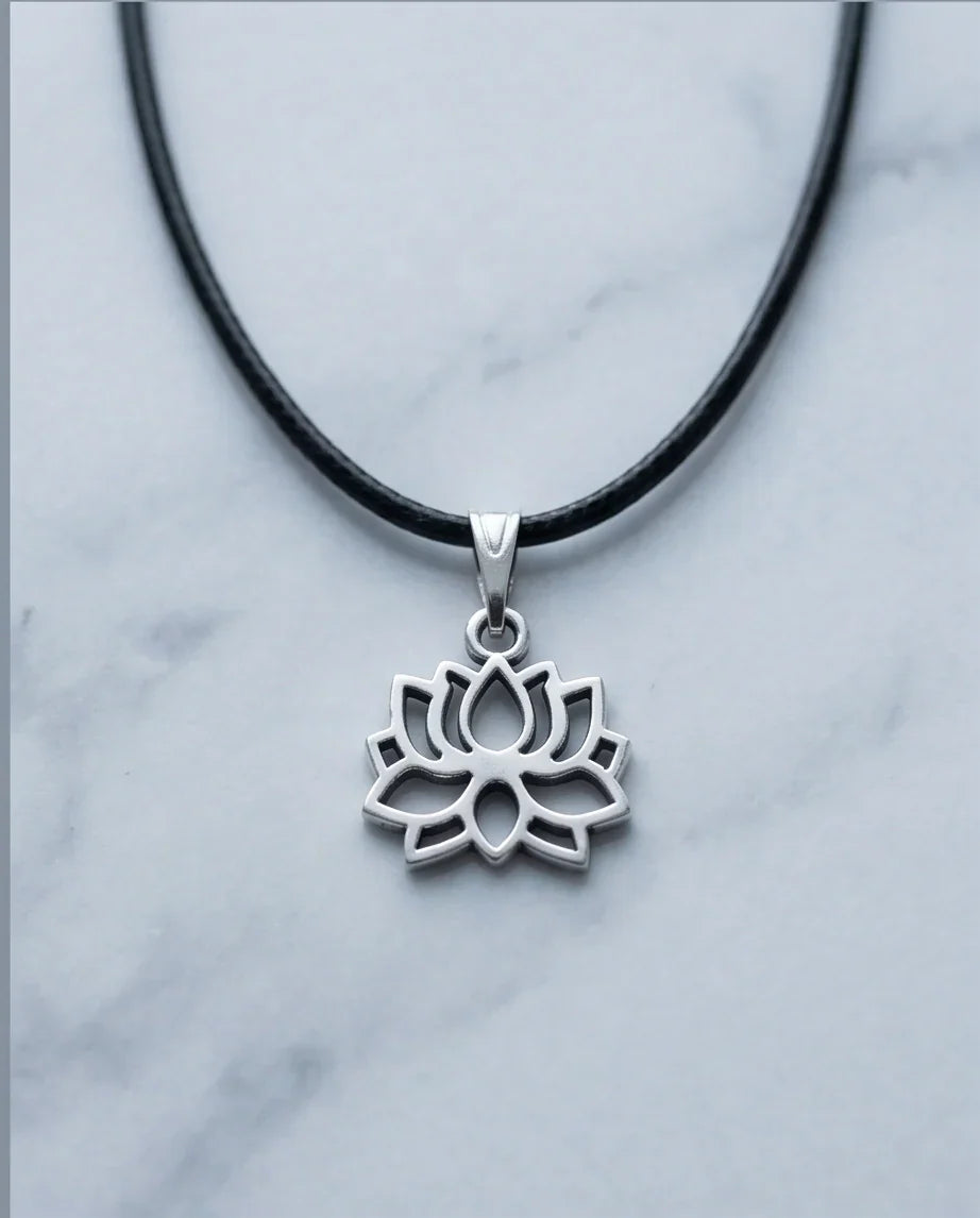 The Zen Bloom: Geometric Matte Silver Lotus Pendant Necklace