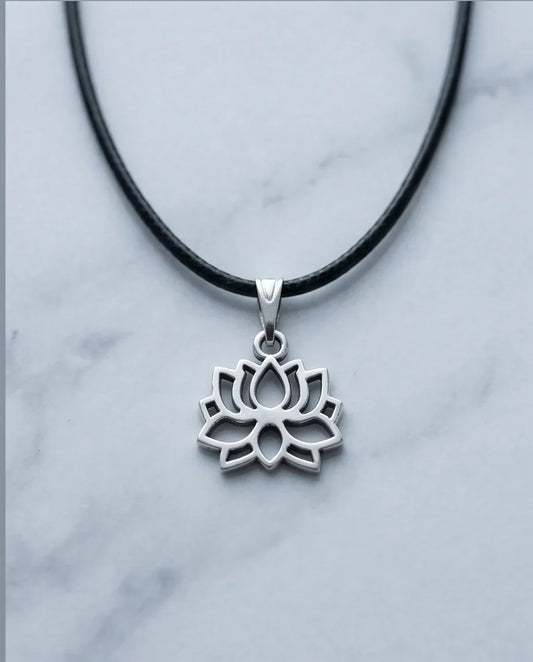 The Zen Bloom: Geometric Matte Silver Lotus Pendant Necklace