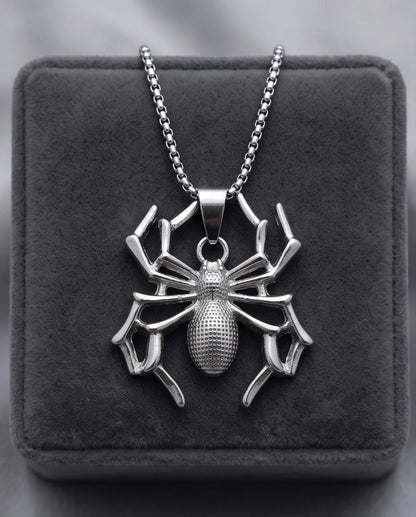 Silver Textured Spider Pendant Necklace