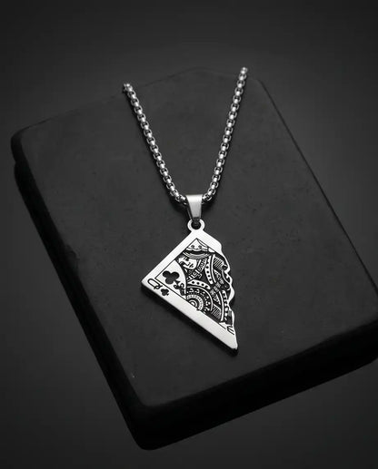 Broken Playing Card Queen Pendant Box Chain