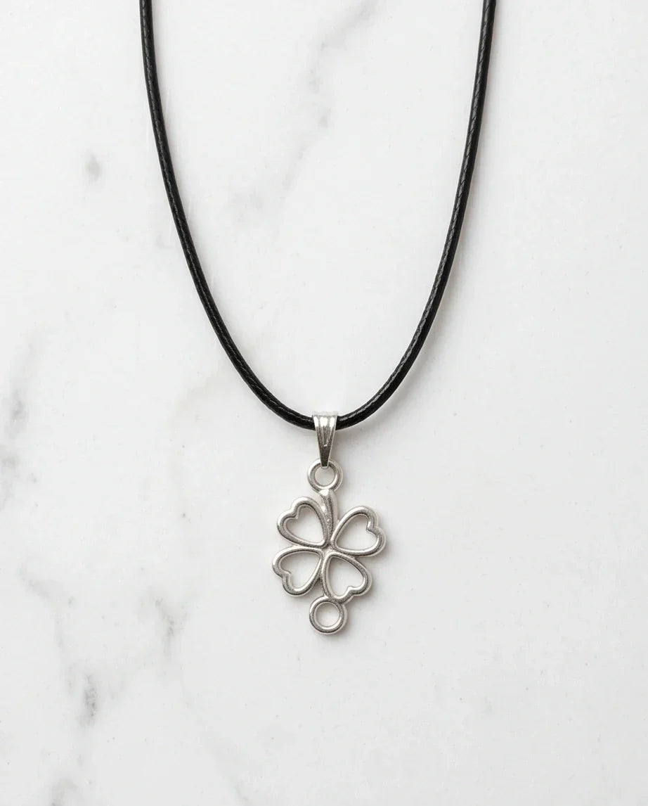 Silver Open Heart Four-Leaf Clover Necklace