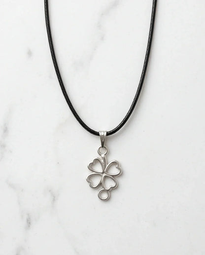 Silver Open Heart Four-Leaf Clover Necklace