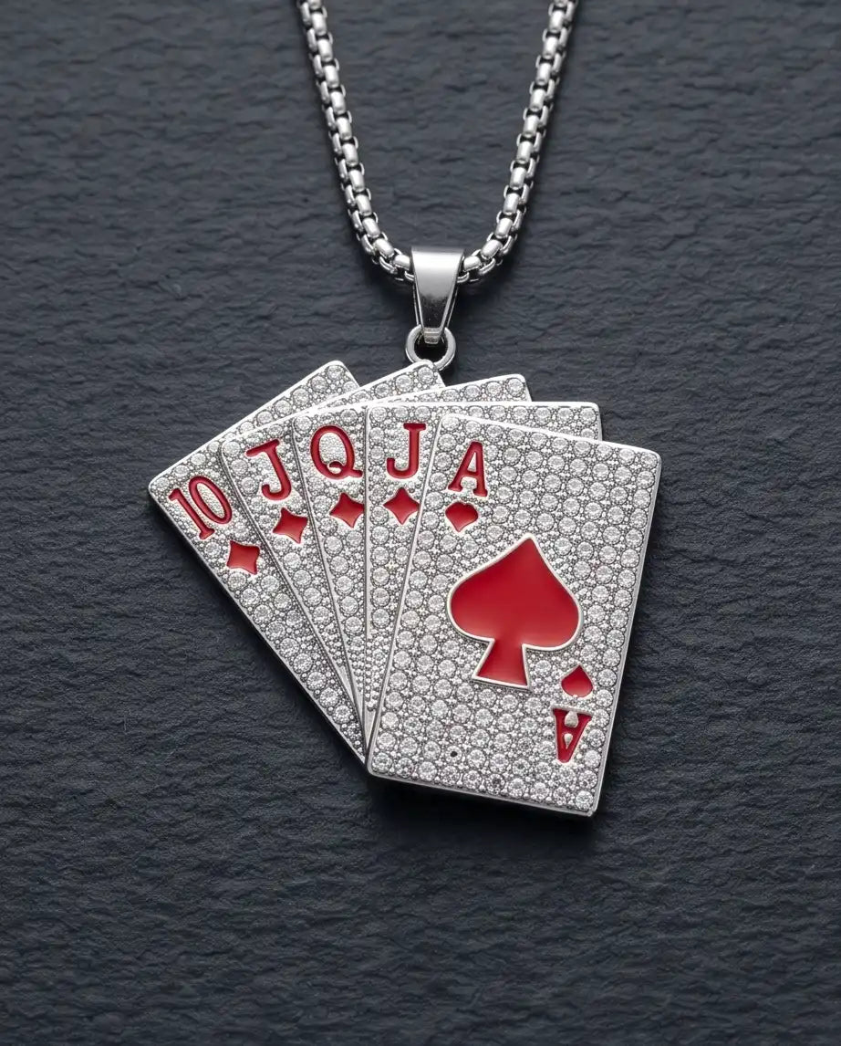 Iced Red Royal Flush Pendant Box Chain