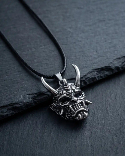 Japanese Horned Oni Mask Pendant Box Chain