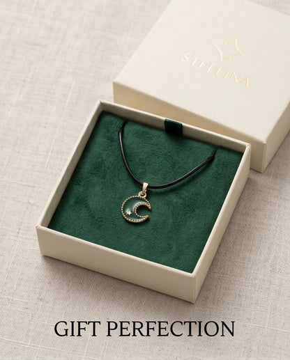 Gold and Green Crescent Moon and Star Necklace