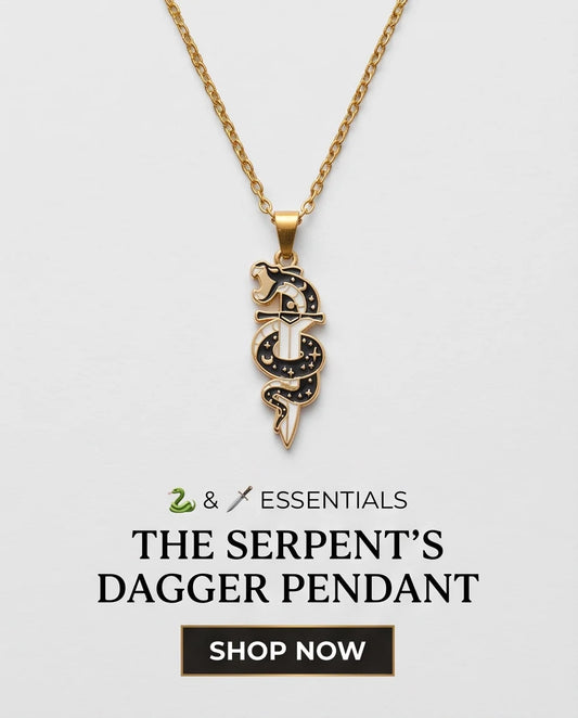 Gold Snake & Dagger Celestial Enamel Pendant Necklace